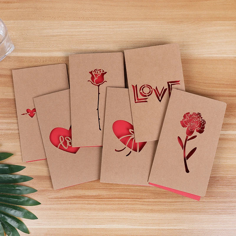 Valentines Day Mothers Day Greeting Card with Envelope Hollow Heart Flowers Gift Card Birthday Party Supplies Wedding Invitation