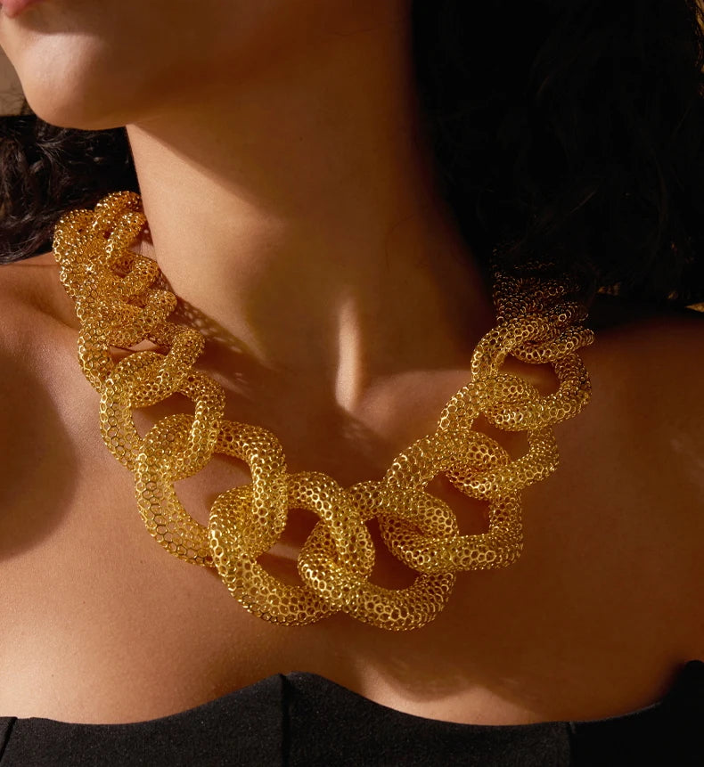 IVOG Multi ring Hollow Chain Design Necklace For Women Gold Color Necklaces Brass Collar Fashion Jewelry