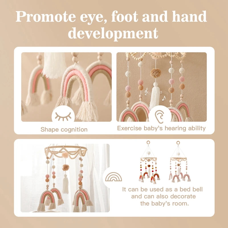 Baby Toys Wooden Rattles Nordic Style Rainbow Infant Crib Mobile Bed Bell Room Decor Kids Musical Hanging Toy Birthday Gifts