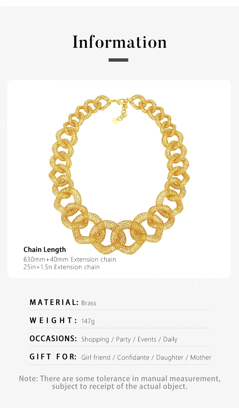 IVOG Multi ring Hollow Chain Design Necklace For Women Gold Color Necklaces Brass Collar Fashion Jewelry