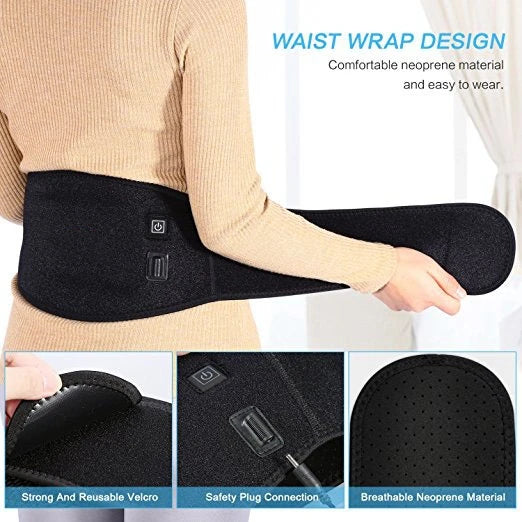 Heat Therapy Waist Pad Heating Waist Belt Brace For Pain Relief Lower Back Therapy Lumbar Black Waist Heating Pad Belt