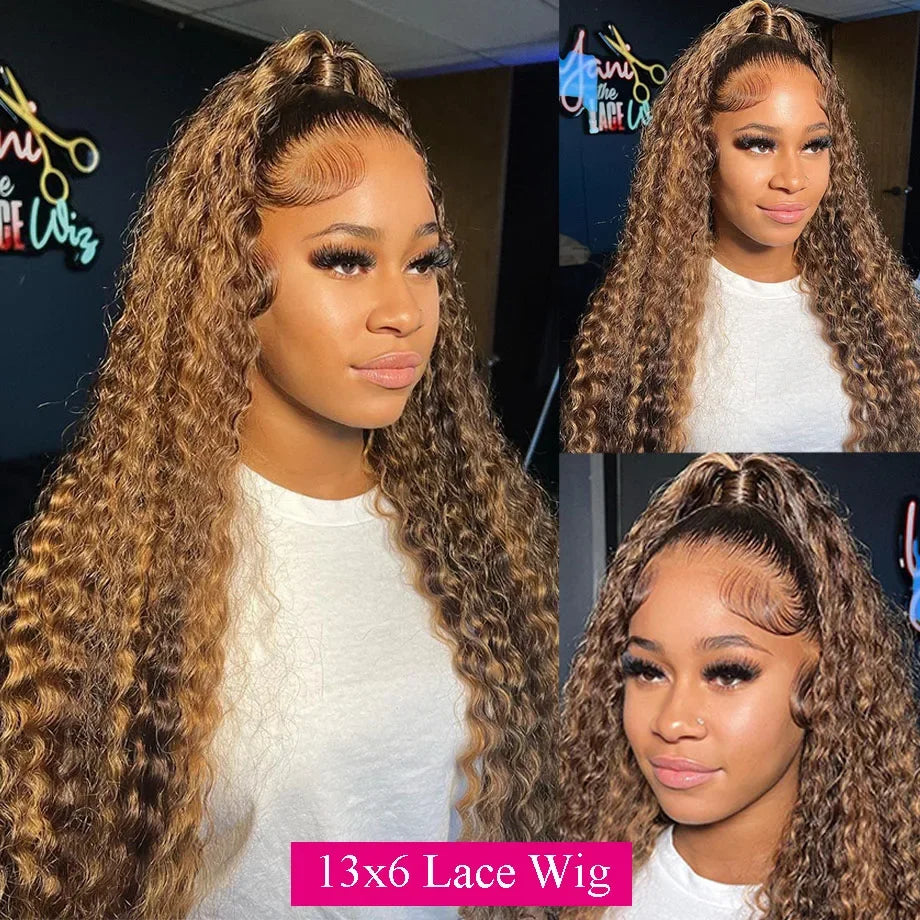 250Density Lace Front Deep Wave 30Inch Curly Highlight Wig Human Hair Honey Blonde 13x6 Hd Lace Frontal Wig Brazilian For Women