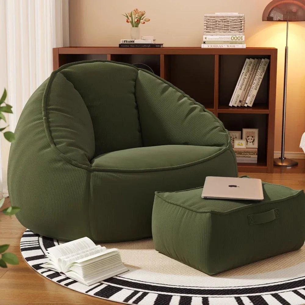 Single Lazy Bean Bag Sofa Upscale Soft Balcony Comfortable Sofa Chair with Footrest Padding Included Home Furniture