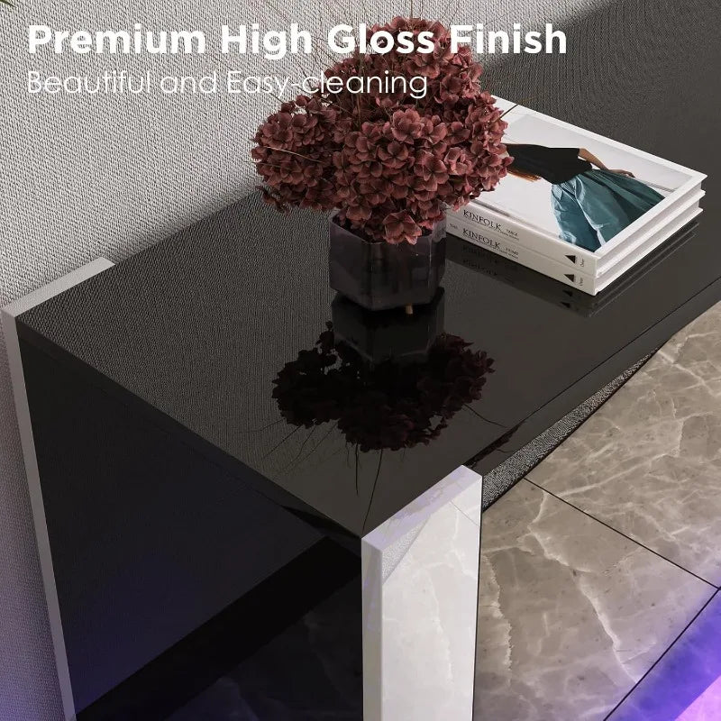 Fireplace TV Stand with 40" Fireplace, 80" Modern High Gloss Entertainment Center LED Lights, U-Shaped Legs TV Console