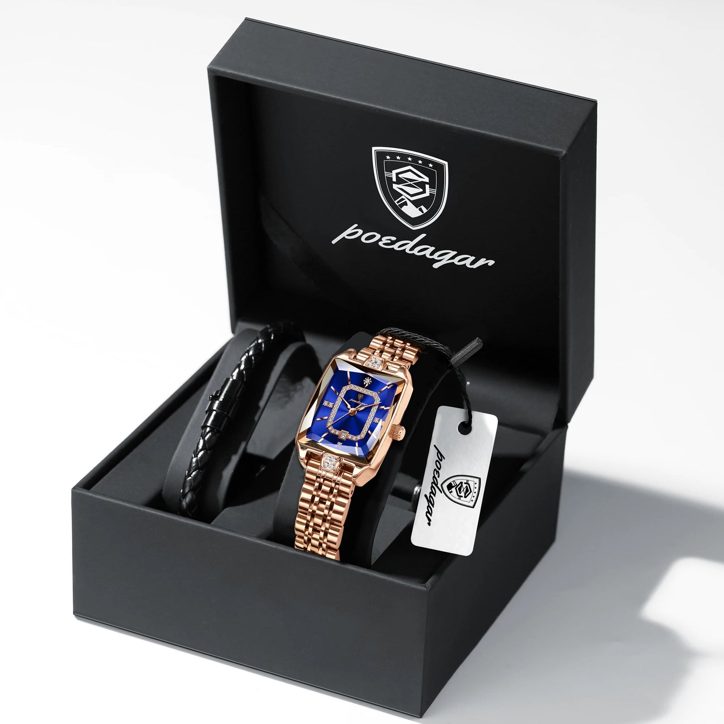 POEDAGAR Fashion High Quality Women Wristwatch Waterproof Date Ladies Watch Rectangle Stainless Steel Women's Quartz Watches+Box