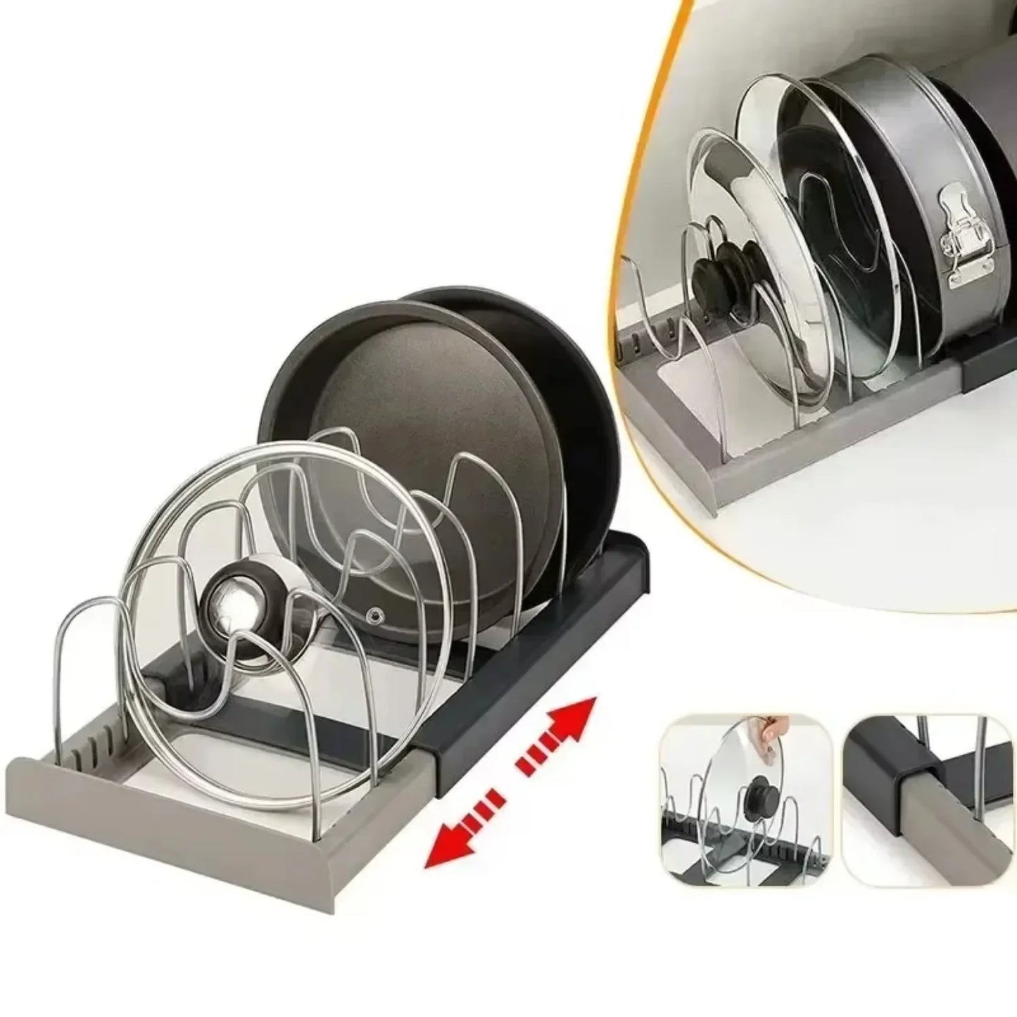 Expandable Pots and Pans Storage Rack for Cabinets Pot and Lid Holder with 6 Adjustable Shelves for Kitchen Organisation Tools