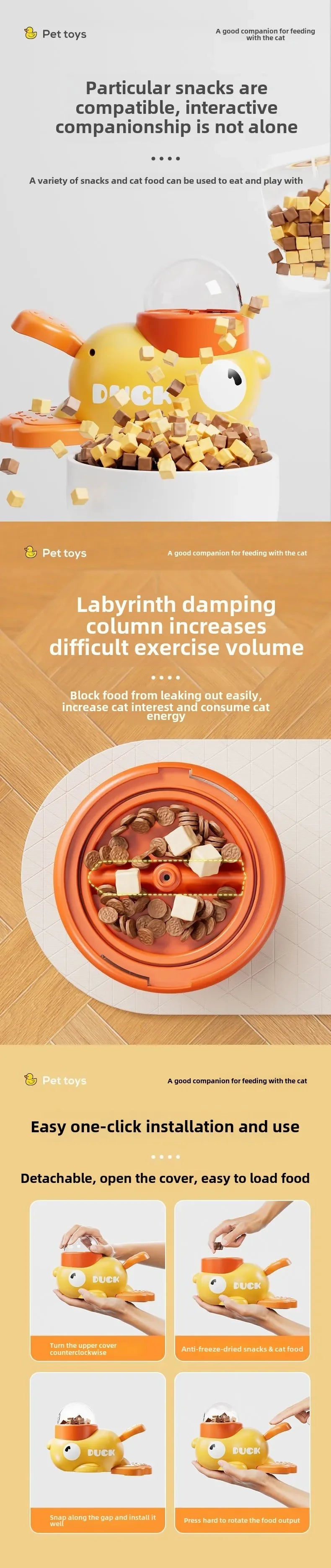 Yellow Duck Interactive Dog Food Dispenser Feeder for Cats Durable Plastic Training Toys Cat Accessories Puzzle Pet Automatic