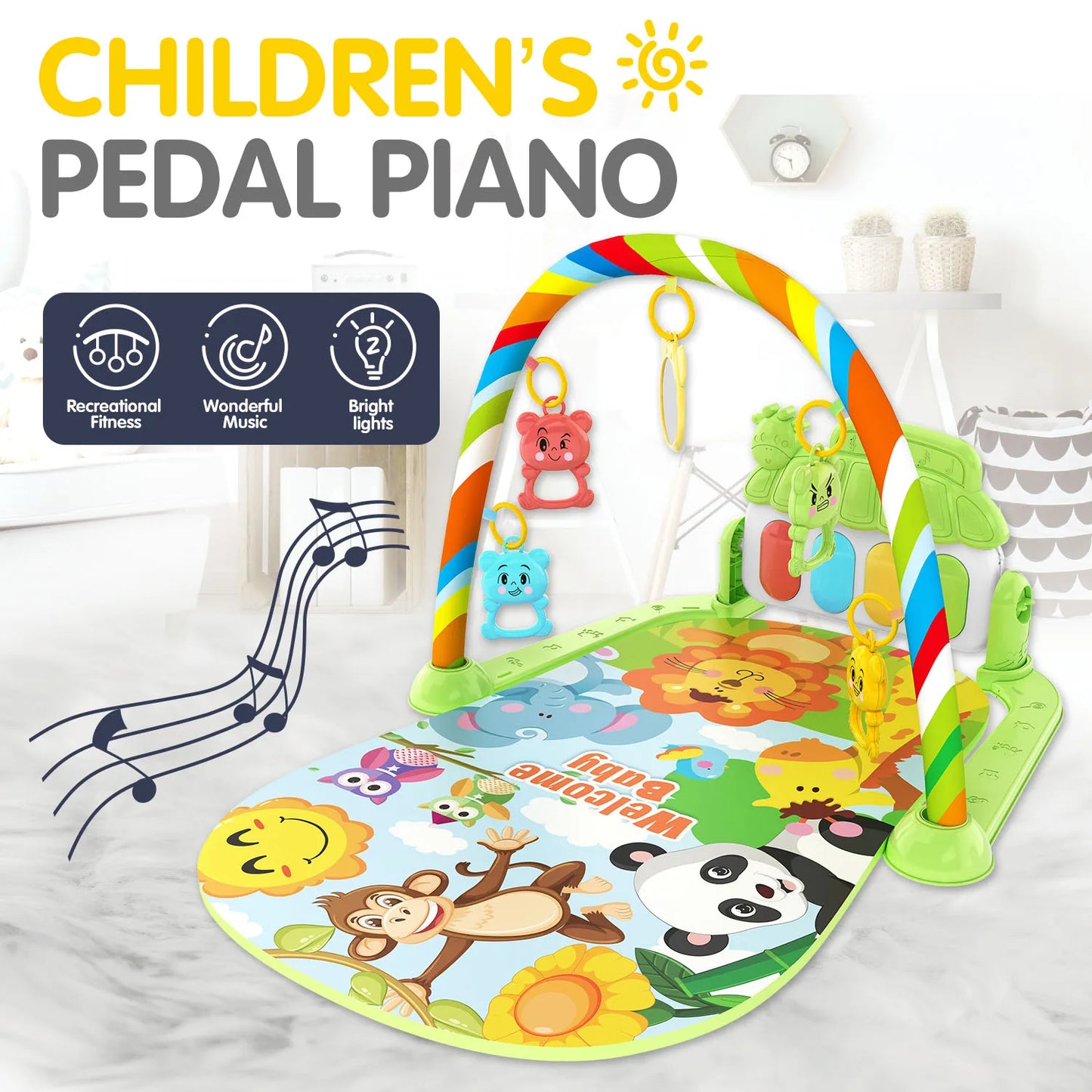 Children’s Pedal Piano – Early Education Music Toy with Light-Up Crawling Mat for Baby Fitness and Learning