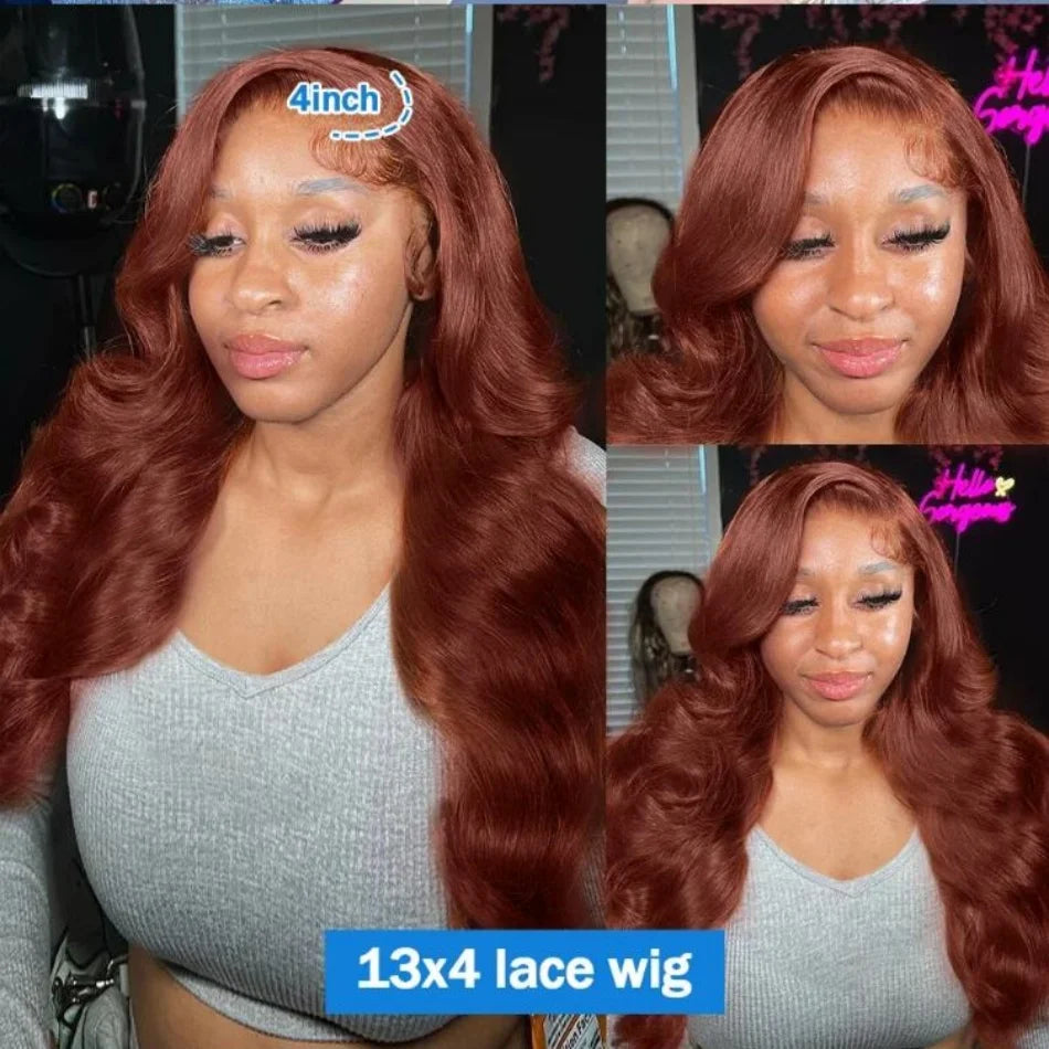HD 13x6 Reddish Brown Body Wave Lace Frontal Human Hair Wigs 100% Red Colored 13x4 Lace Frontal Wigs Human Hair Wigs Pre Plucked