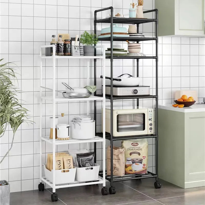 Kitchen Storage Rack Multilayer No Drill Rolling Shelf for Pots Microwave Oven Vegetables Organiser