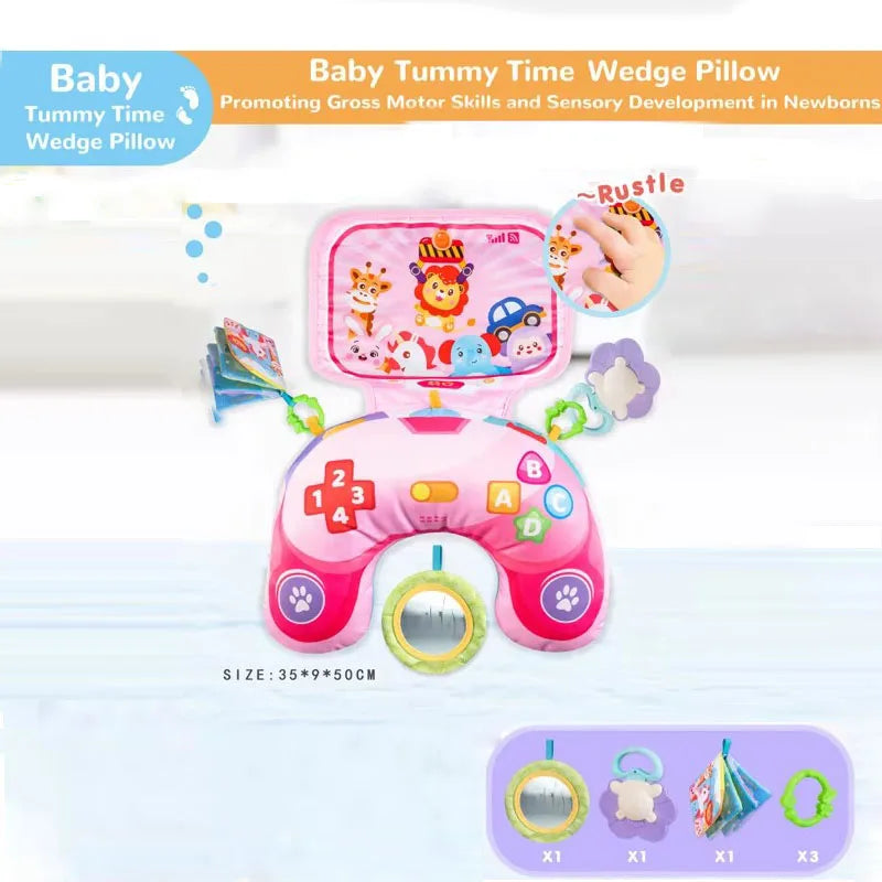 Montessori High Contrast Sensory Toys Baby Pillow Tummy Time Toy Newborn Head-up Training Pillow Teether Rattles 0 -6- 12 Months