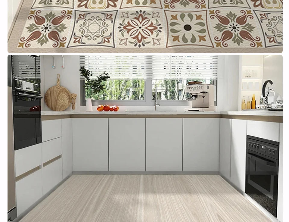 Kitchen Floor Mat Leather Pvc Carpet Waterproof Oil-proof Foot Mats Home Decoration Flower Floral Rug