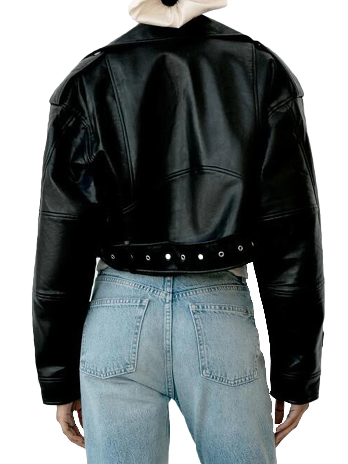 Turn-Down Collar Leather Jacket