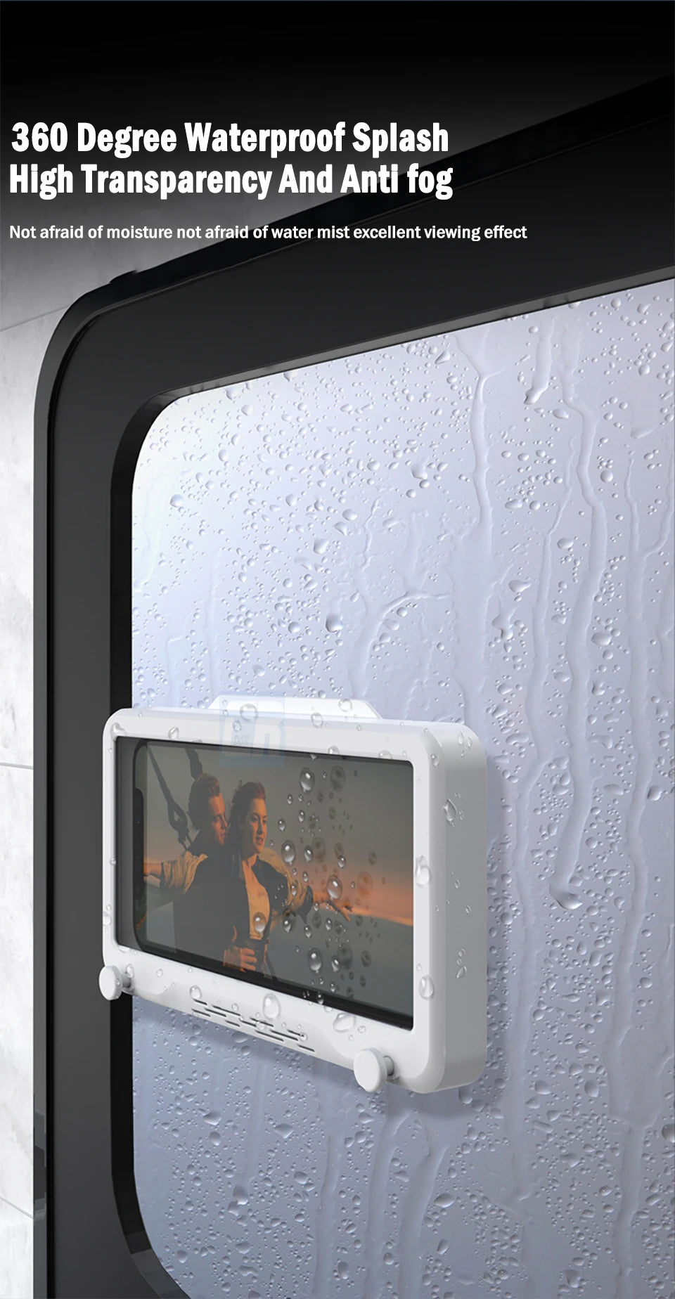Bathroom Waterproof Adjustable Rotation Wall Mount Phone Holder Stick Anti-fog Touch Screen Phone Stand Self-adhesive
