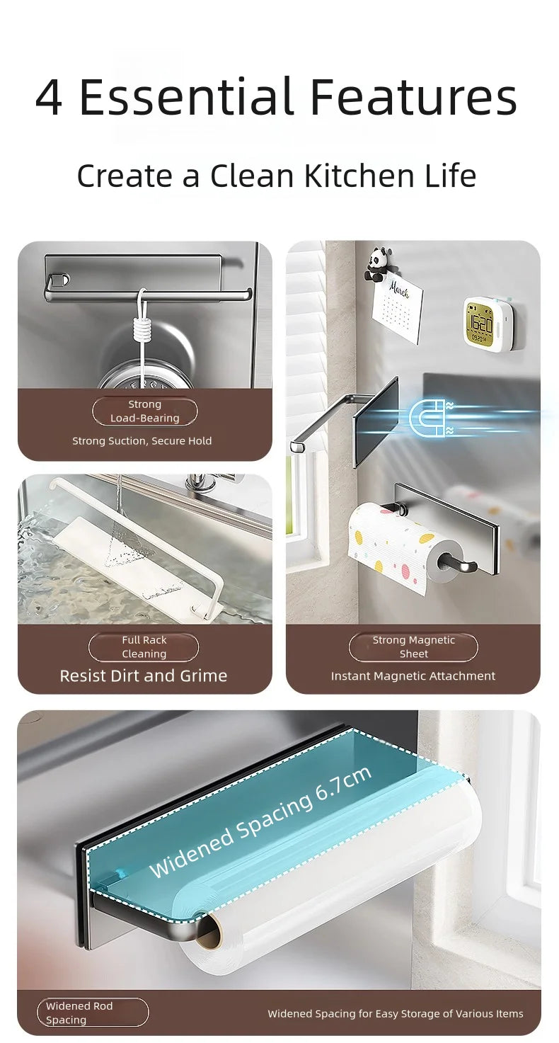1 magnetic self-adhesive wall-mounted tissue holder with cling film, easy magnetic installation, suitable for kitchen, bathroom