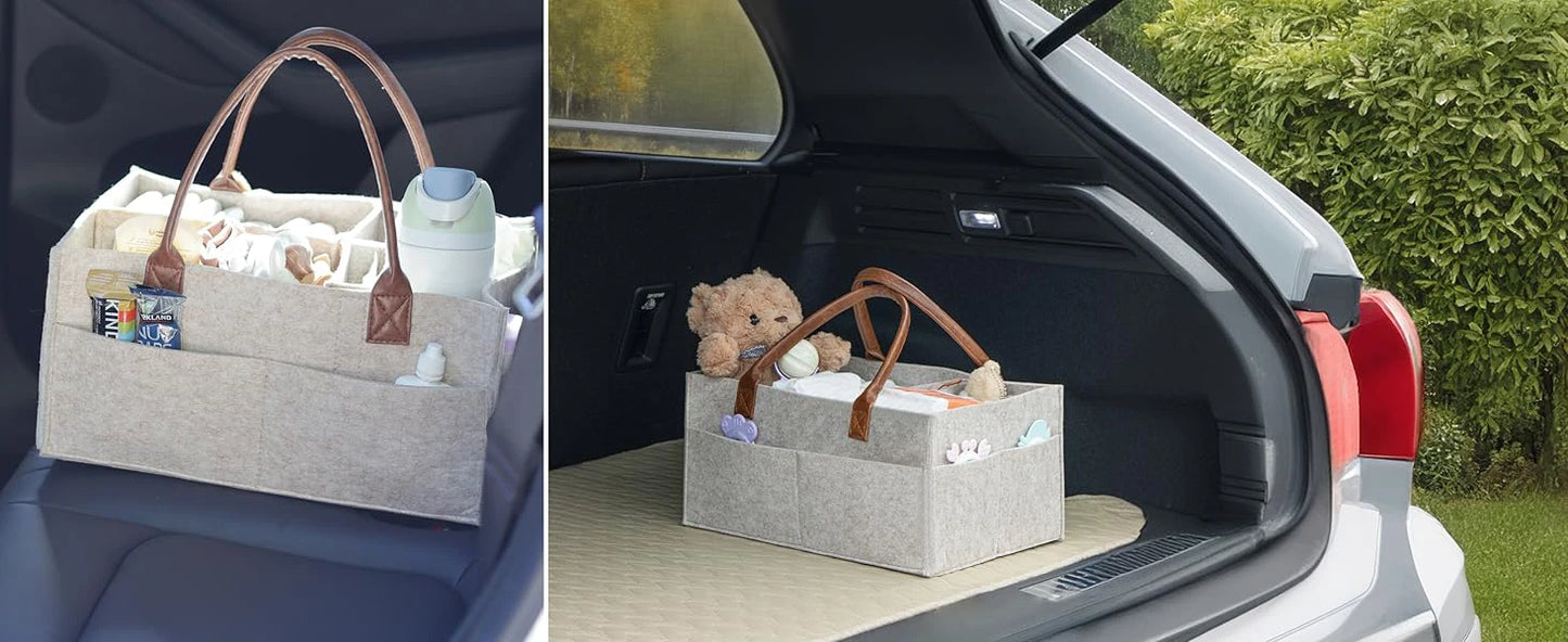 Baby Nappy  Caddy Organiser - Neutral Baby Gifts for Baby Shower Registry Items - Car Organiser for Nappy Wipes
