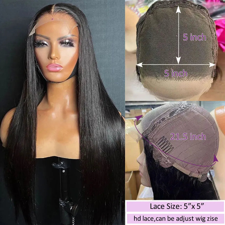 Brazilian Bone Straight 13x4 13x6 Transparent Lace 30 32 Inch   Human Hair Wigs 360 Lace Frontal Wig  4X4 Lace Closure Wig