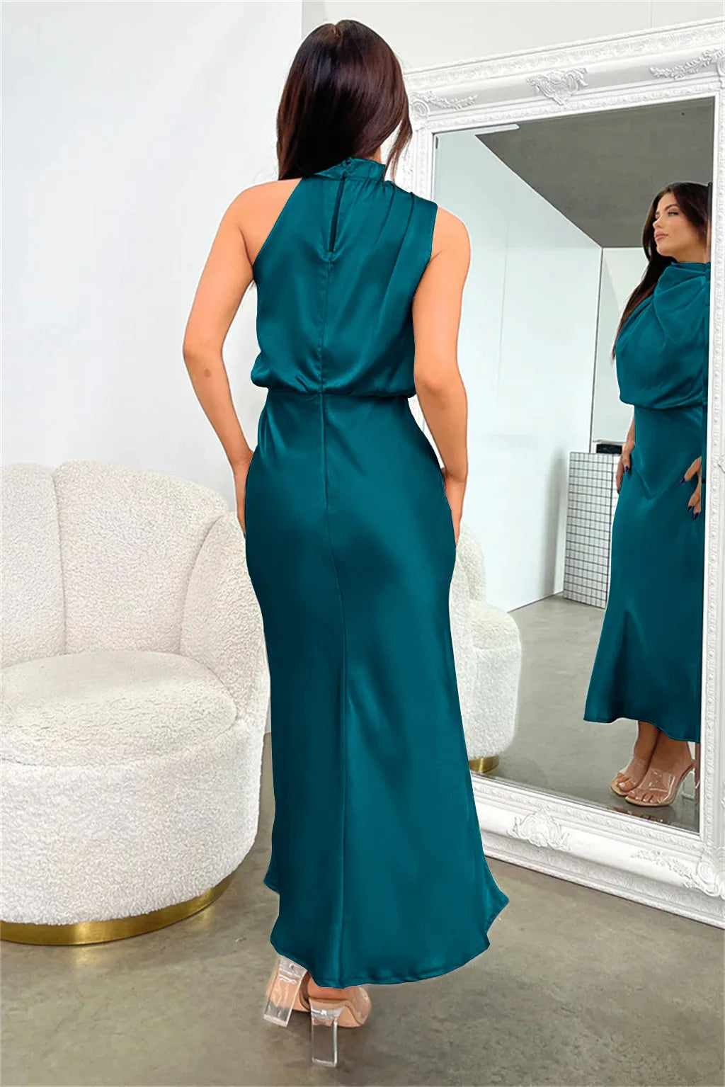 Summer High-End Silk Satin Sleeveless Long Dress Women Fashion Elegant Celebrity Dresses Evening Dress Party Clothes Ladies