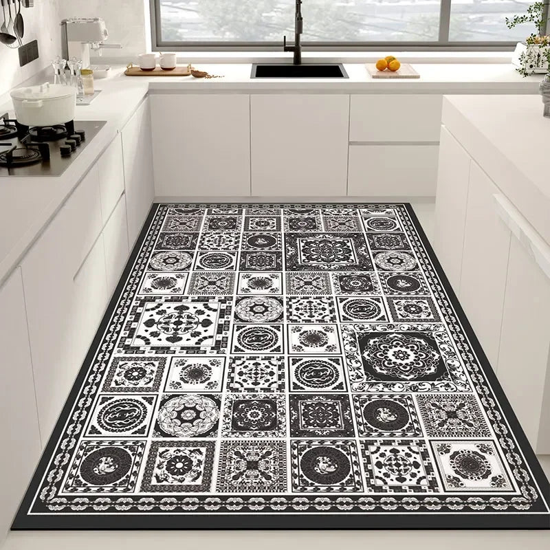 Kitchen Floor Mat Leather Pvc Carpet Waterproof Oil-proof Foot Mats Home Decoration Flower Floral Rug