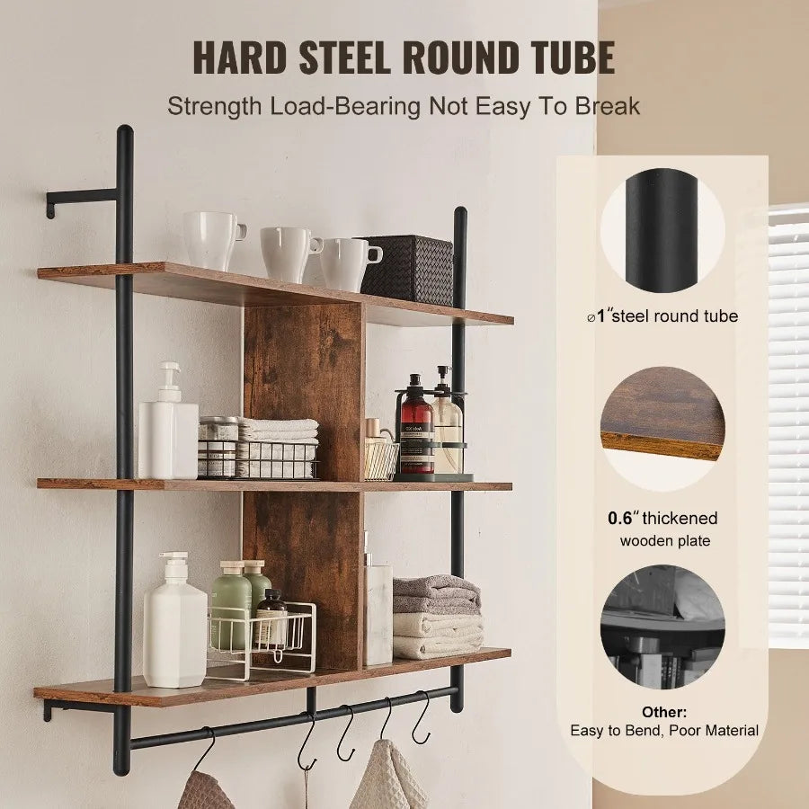 Industrial Pipe Shelf 3 Tier 41.5x9.84in WallMount for Kitchen Bedroom