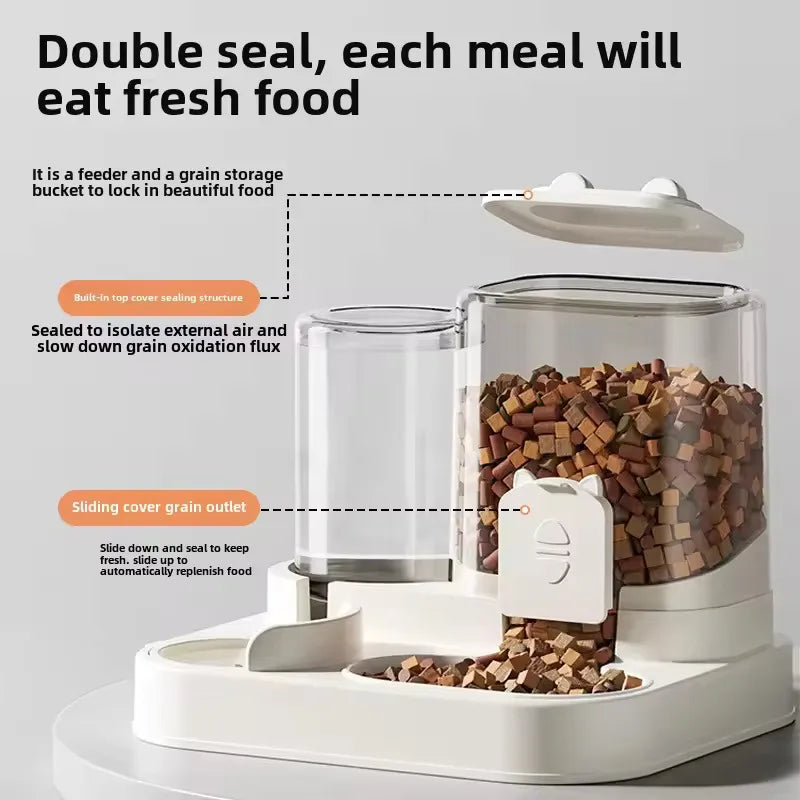 Automatic Dog Cat Feeder and Water Dispenser Gravity Food Feeder and Waterer Set with Pet Food Bowl