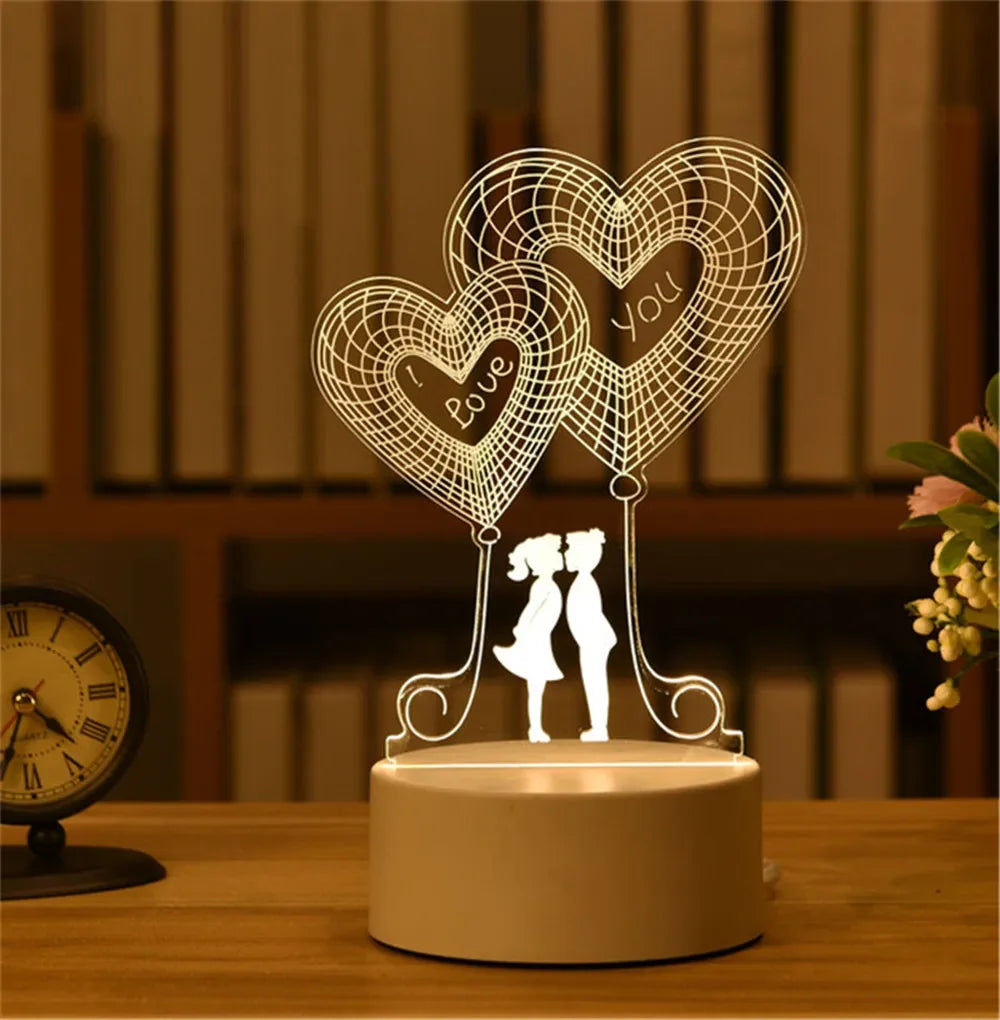 Wedding Birthday Gift Love 3D Acrylic Neon Sign USB Led Lamp Children's Night Lights Table Lamp Valentines Day Bedside Lamp