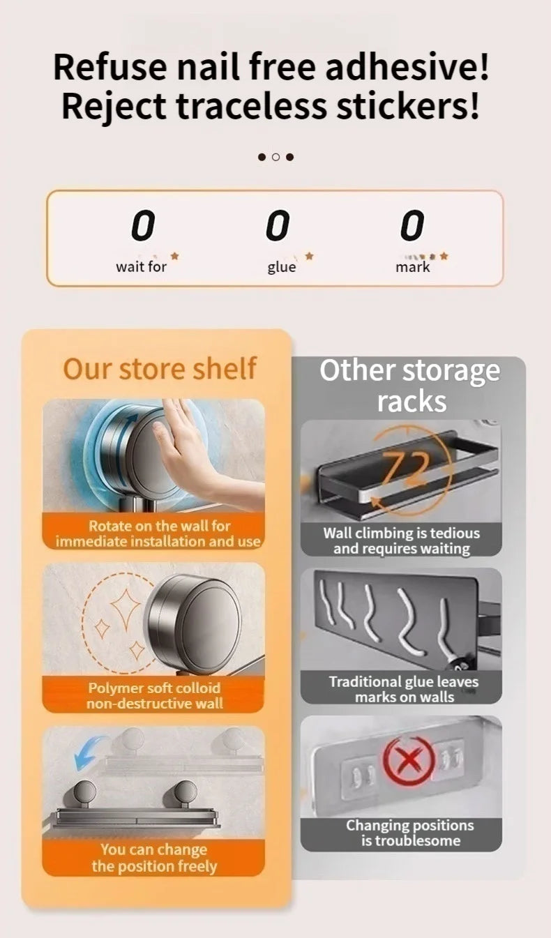 Suction cup storage rack, bathroom, non perforated artifact, toilet, washbasin, bathroom, wall mounted storage