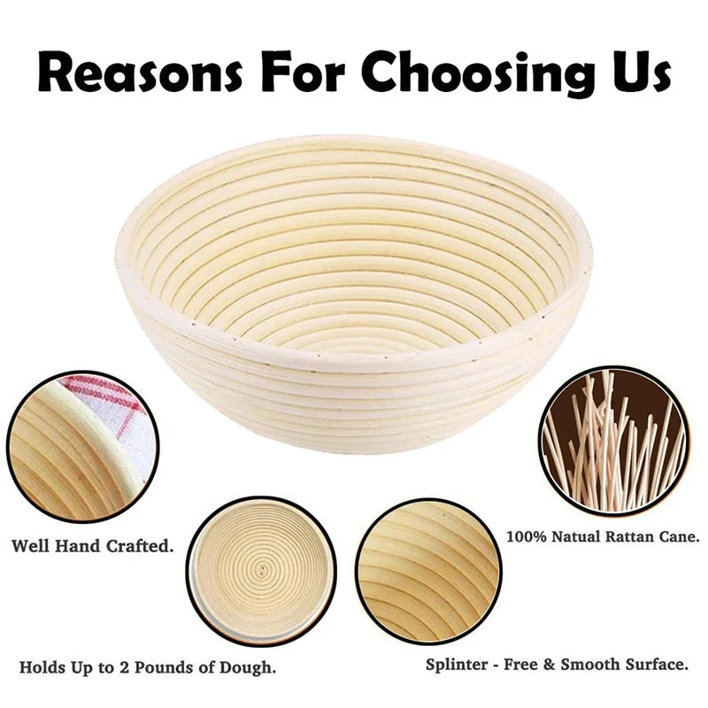 LMETJMA Bread Proofing Basket Round Oval Long Banneton Rattan Bread  Dough Proofing Proving Rattan Basket with Linen Liner Cloth