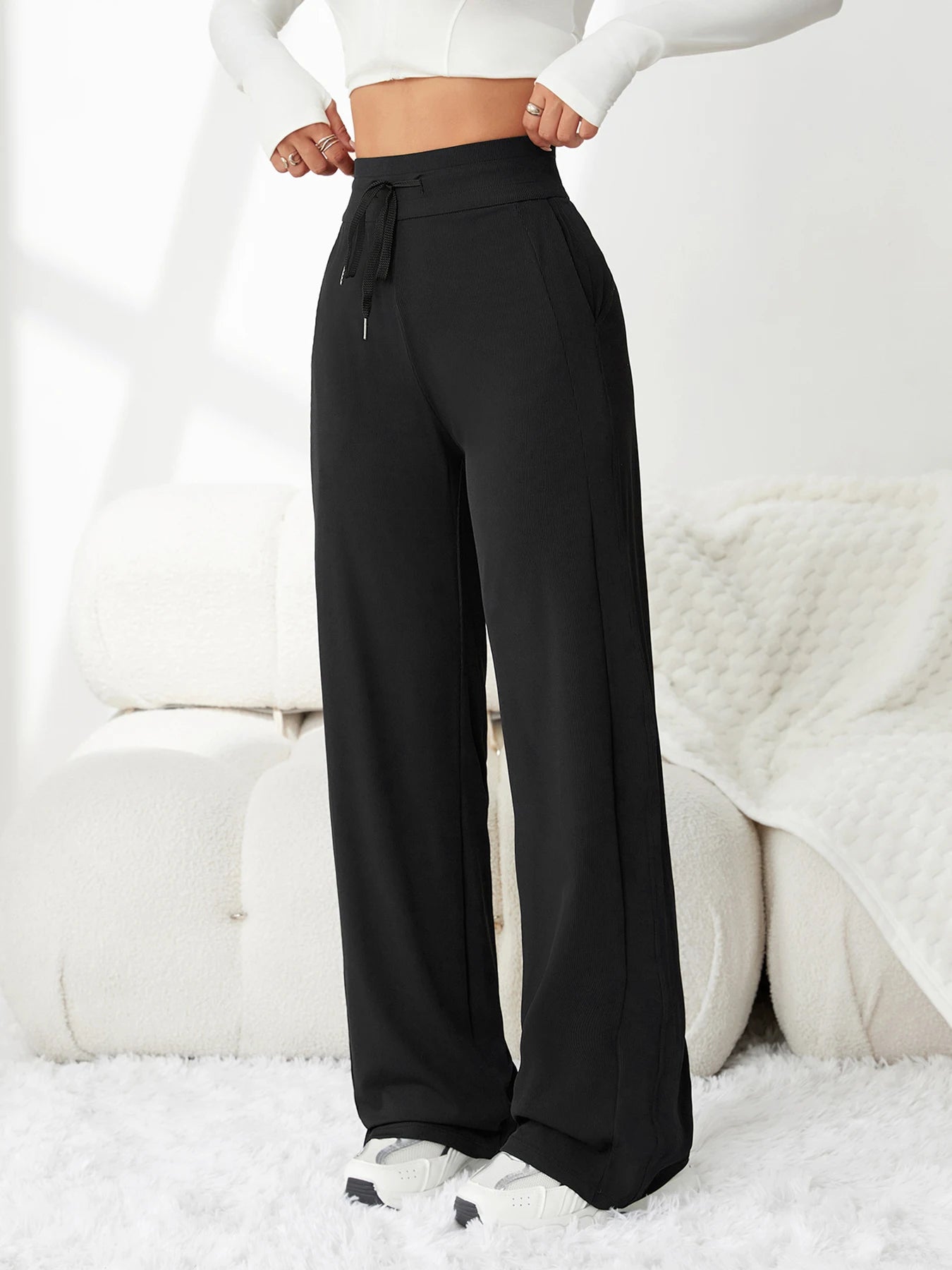 Ice silk pants for women summer soft comfortable and breathable wide-leg pants new high-waisted slimming casual pants