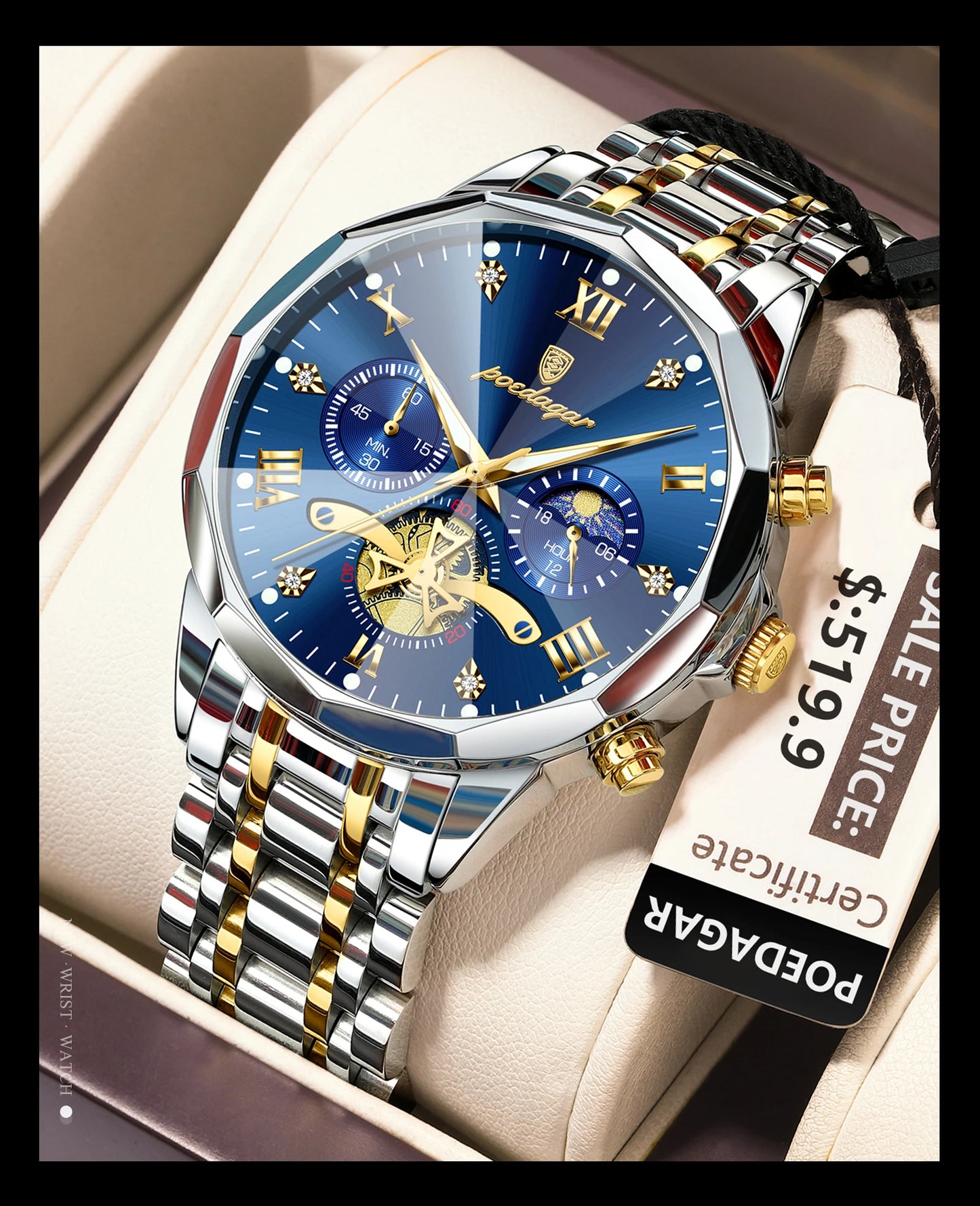 POEDAGAR Luxury Men Watch Top Original Waterproof Luminous Chronograph Man Wristwatch Stainless Steel Quartz Men's Watches Reloj