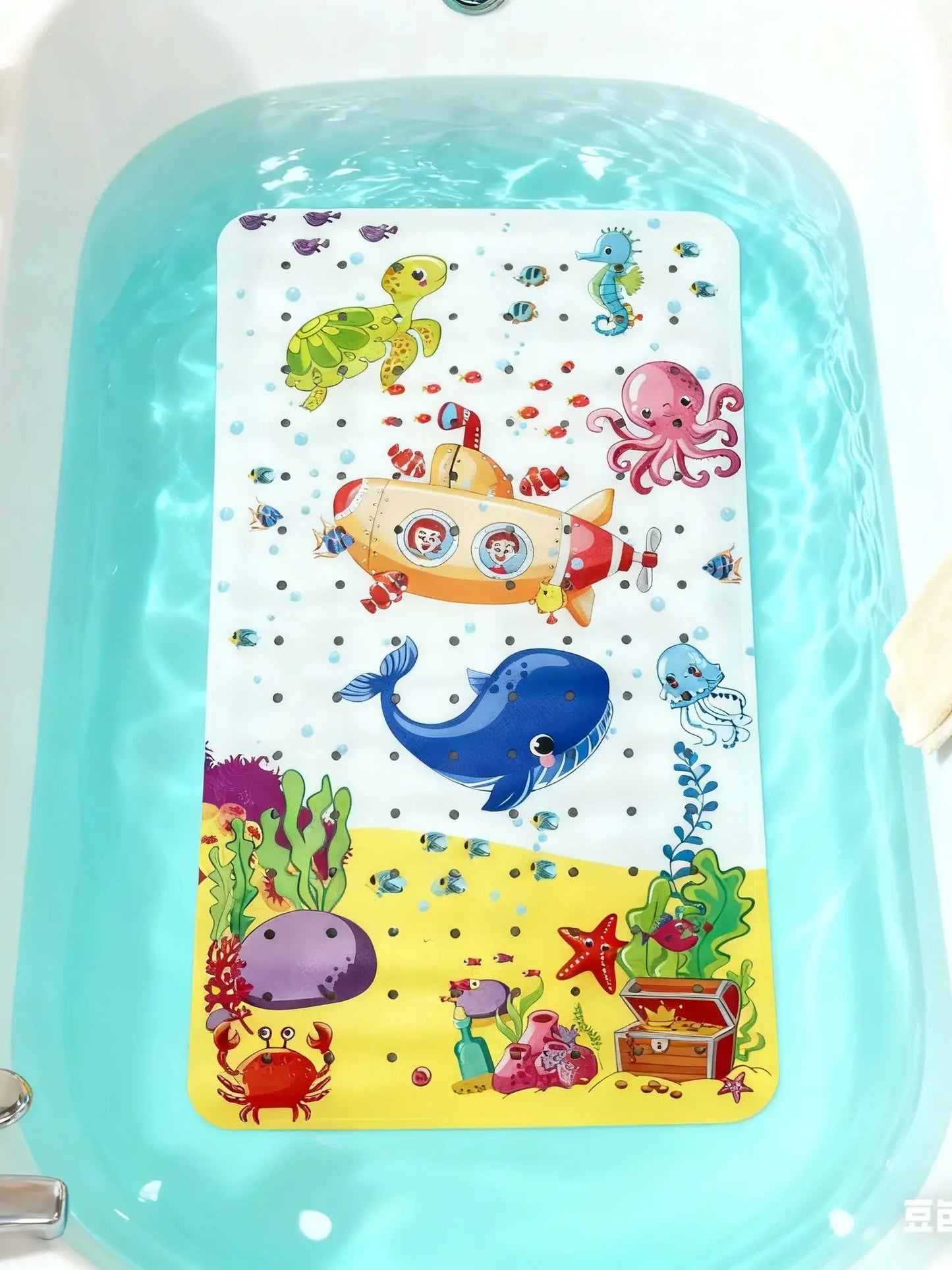 1pc Baby Bath Mat for Tub for Kids, Non Slip Cartoon Bathtub Mat Anti Slip with Drain Holes & Suction Cups,Underwater World