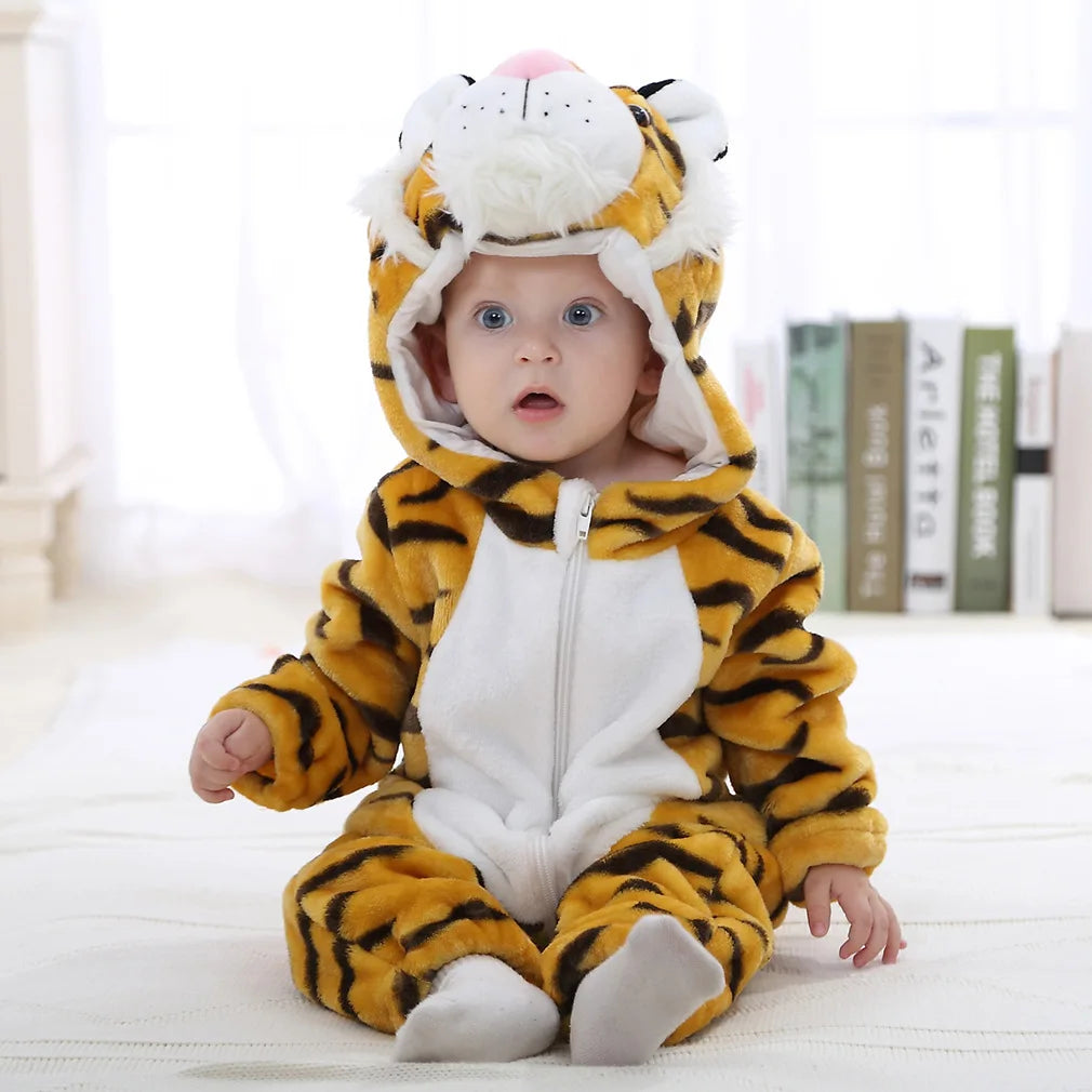 Baby Rompers Kids Cosplay Winter Flannel One-Pieces Hooded Jumpsuits Stitch Jumpers Overall Girl Grows Boy Growings Roupa Bebes