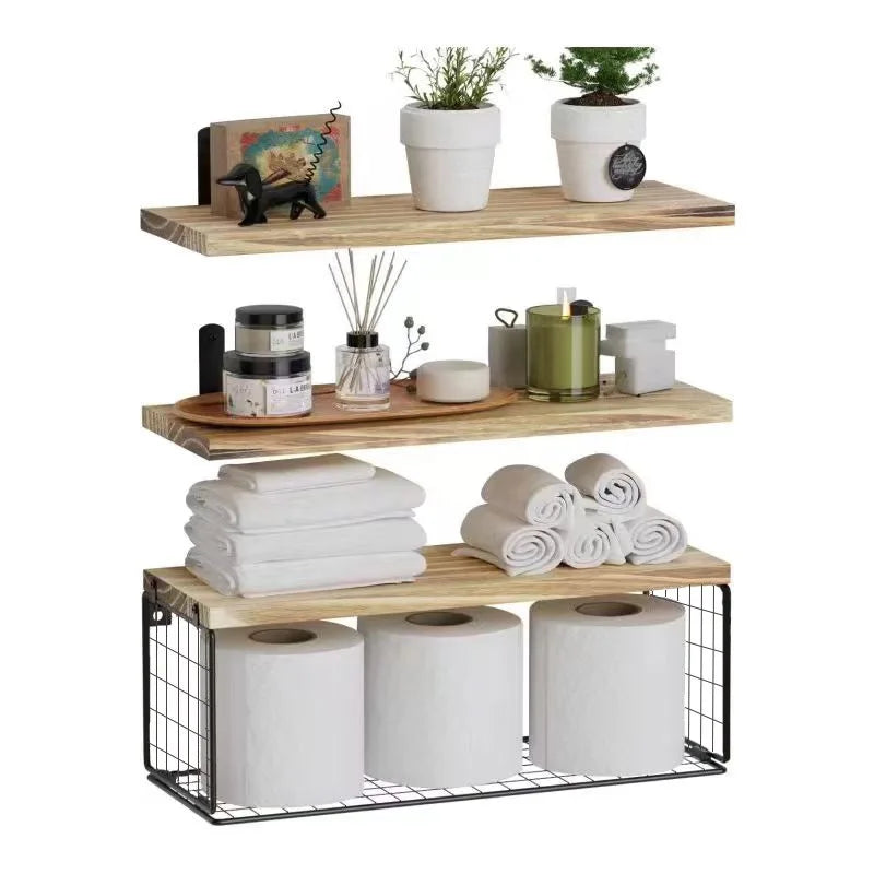 Bath Wall Towel Storage Holder Set Above Toilet, Rolled Towel Shelf Organiser for Small Bathroom Black Wood Vertical Towel Rack