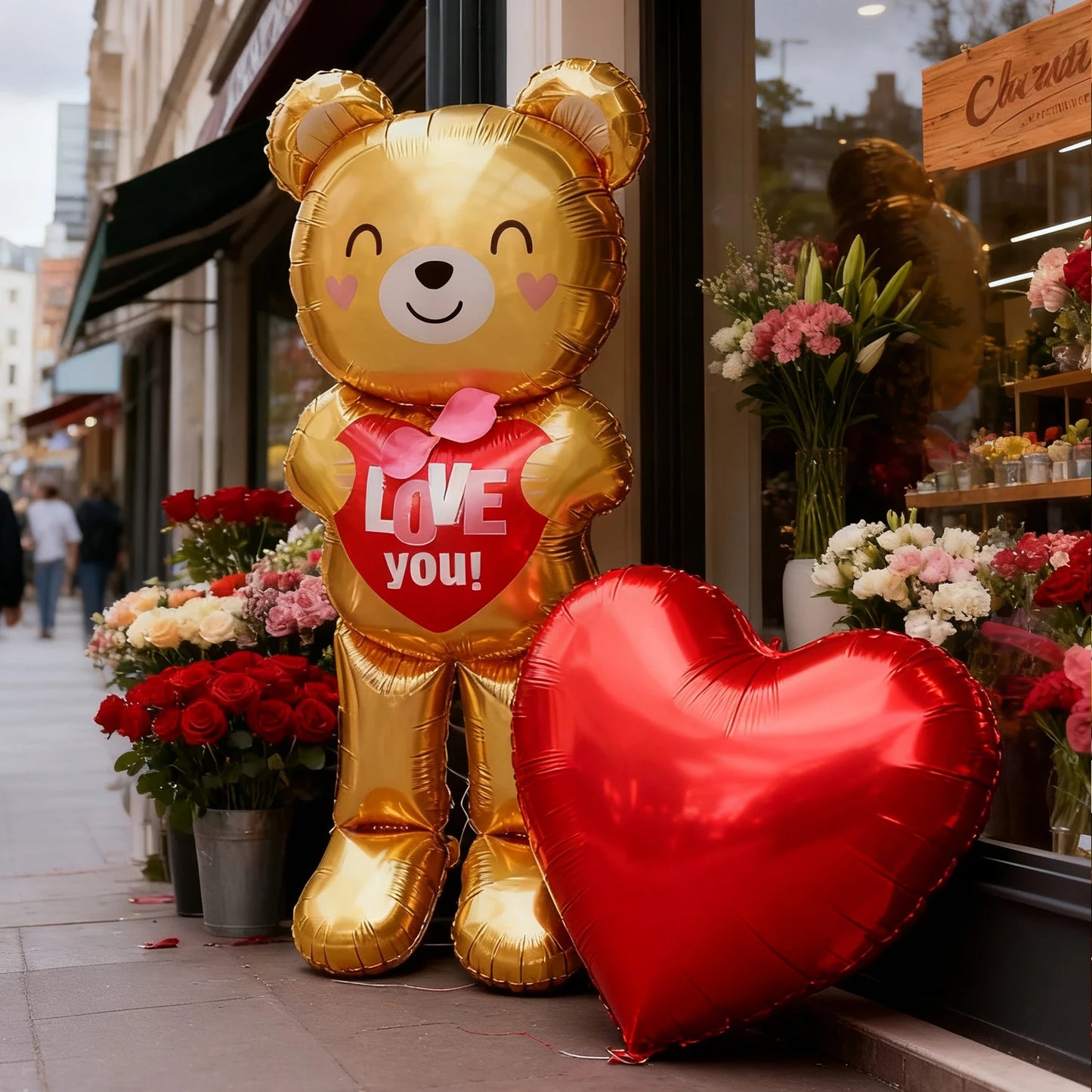 Embracing Love Bear Balloon with 32 inch Love Aluminum Film Balloon Valentine's Day, Anniversary, Wedding, Birthday Decoration