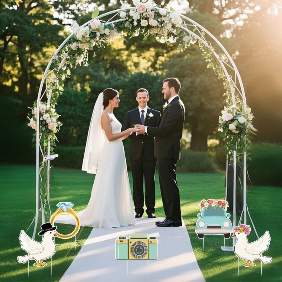 5Pcs Wedding Theme Party Yard Signs with Stakes Pigeon Ring Camera Pattern Road Dration Wedding Reception Plastic Welcome Sign
