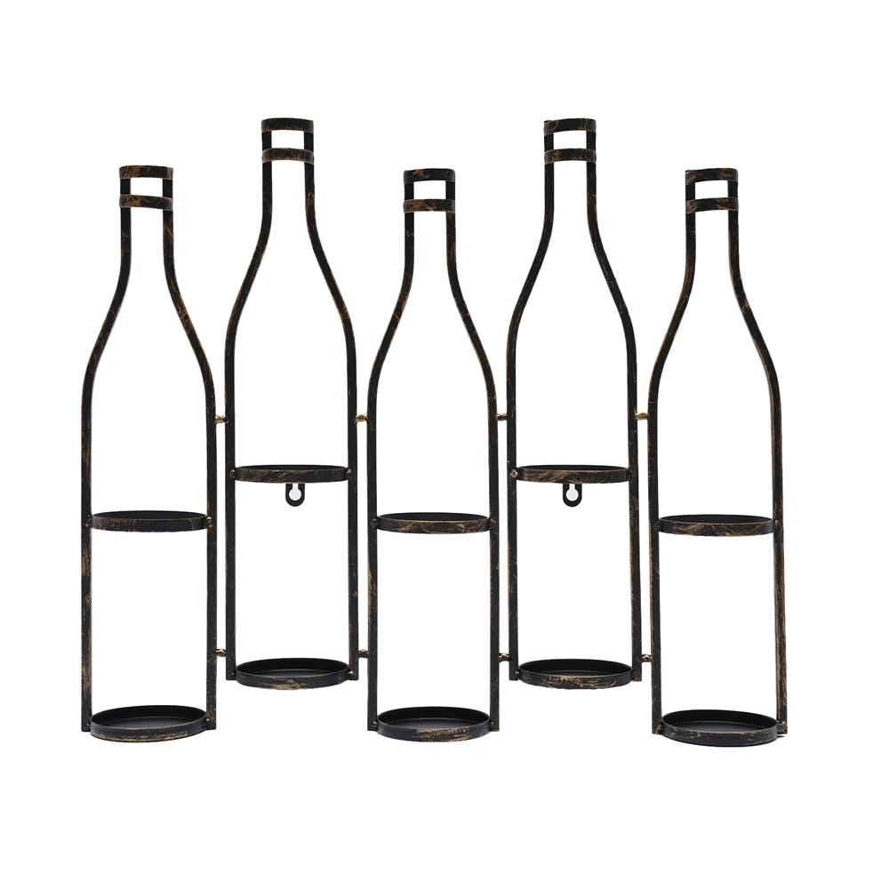 Bronze Vintage Five Bottle Wall-Mounted Wine Rack for Kitchen, Dining Room, Wine Cellar