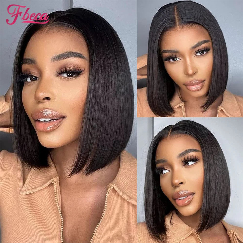 13x4 Straight Lace Frontal Bob Wig Pre Plucked Human Hair Wigs Brazilian Remy Bone Straight Short Bob Wig For Women 10-14 Inch
