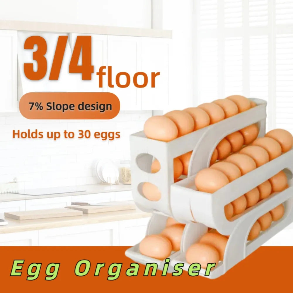 Automatic Egg Dispenser Rolling Egg Tray Organizer, Space Saving Refrigerator Egg Roller,Holds 20/30 Eggs Simultaneously