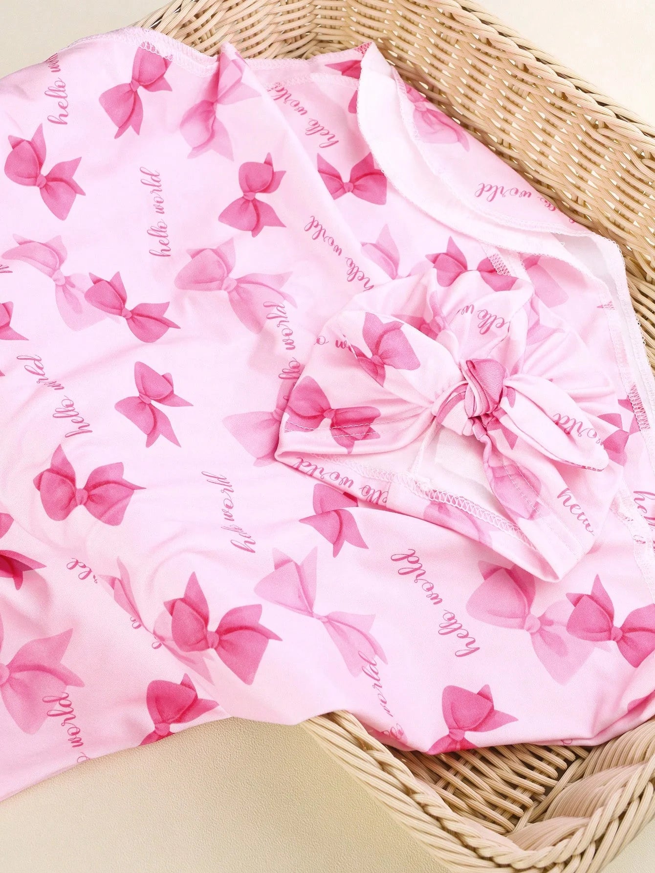 Ylsteed Newborn Photography Receive Blanket Newborn Bow Print Swaddle Blanket with Hat Bedding Infant Bath Towel Baby Items-HD
