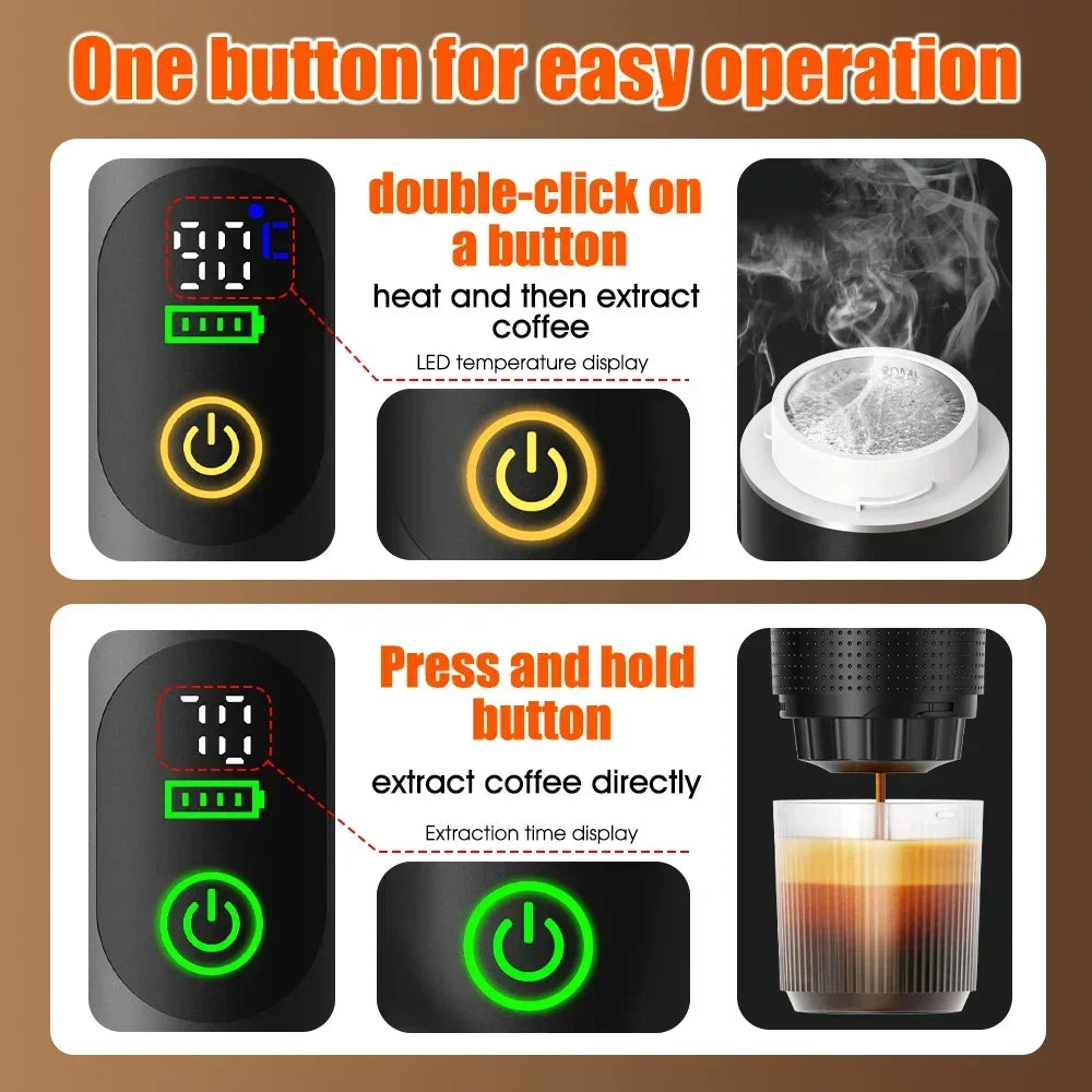 DENOKIN Portable Espresso Coffee Machine With Digital Display 3-in-1 Capsule Coffee Maker