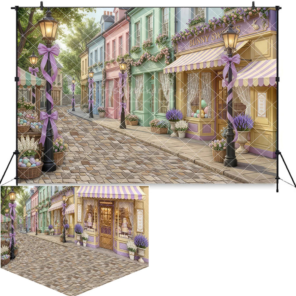 Valentine's Day Street Store Backdrops Kids Adult Photography Props Rose Garden Arch Floral Market Easter Bunny Backdrops