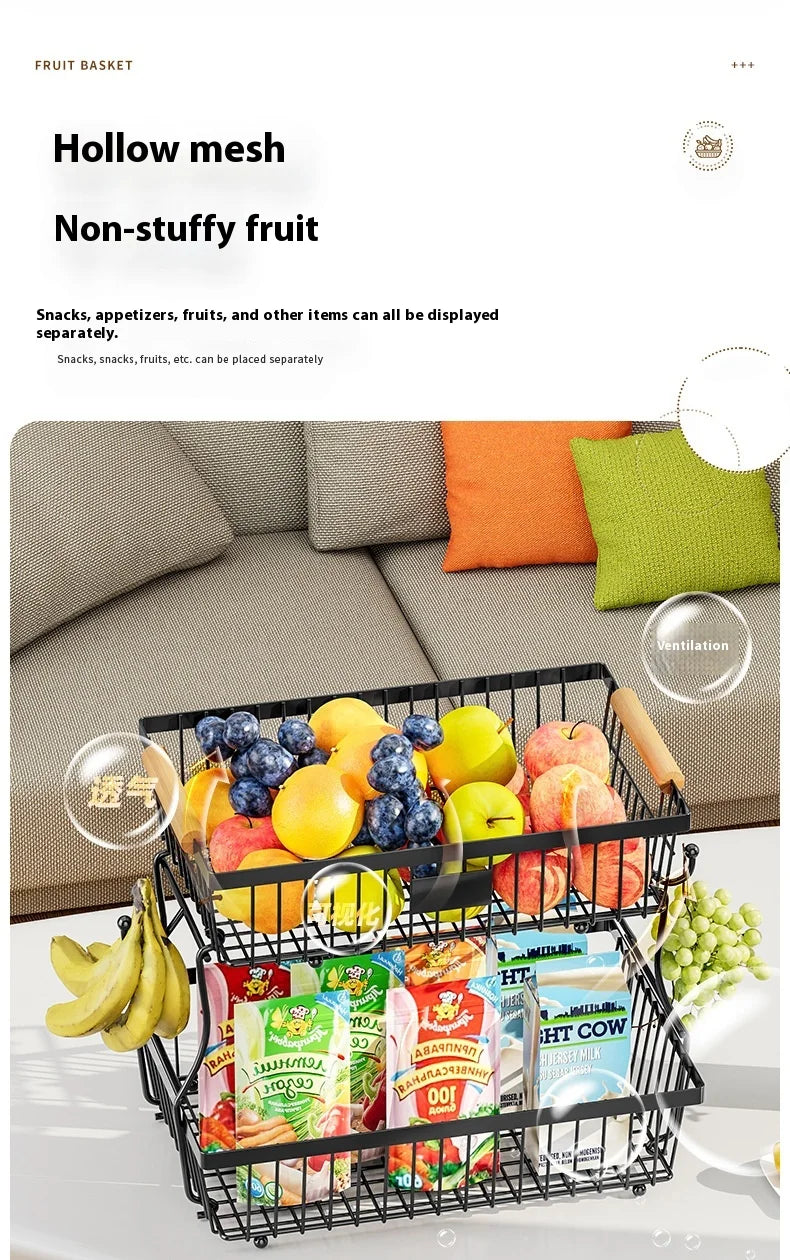 33*29cm deteachable fruit vegetable kitchen storage organisation racks holders double-layer trays wood hand SS home display
