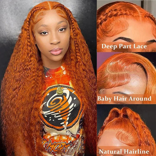 13x6 HD 30 Inch Ginger Orange Lace Front Wig Loose Deep Wave Curly Lace Front Human Hair Wigs Water Wave 13x4 Lace Frontal Wigs