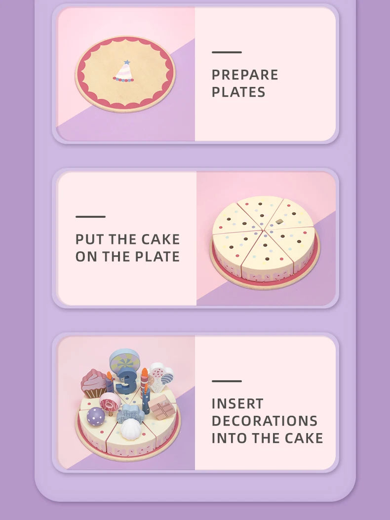 Wooden Kitchen Toys Pretend Toys Cutting Cake Play Set Food Kids Toys Montessori Tea Party Learning Educational Toys For Gifts