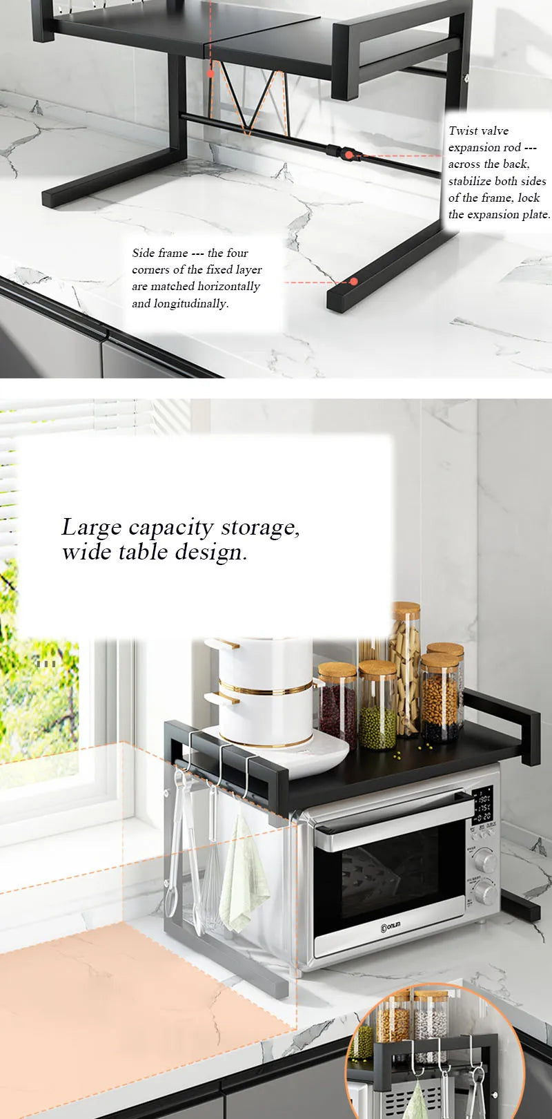 Retractable Multi-Functional Kitchen Rack Table Microwave Stove Rack Stove Cabinet Storage Rack Rice Cooker Storage Rack