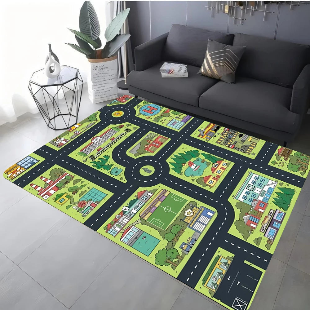 Playful Interactive Traffic Play Mat Non-Slip Learning Rug for Kids Room or Play Area – Compatible with Toy Cars, Home Decor