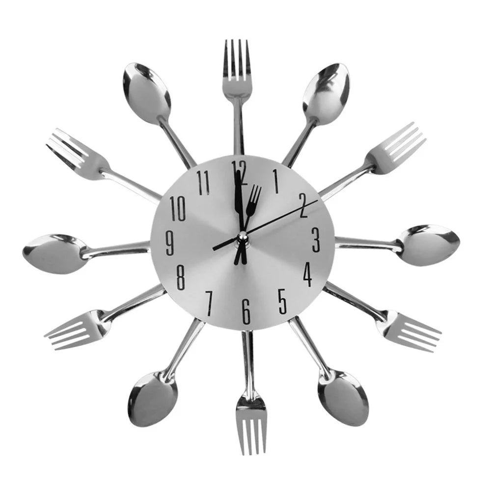 Silver Aluminum Wall Clock Kitchen Decor