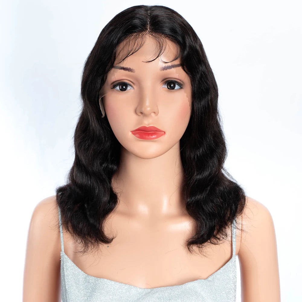 Lekker 14" Short Deep Wavy Bob 13x1 T Part Lace Front Human Hair Wigs For Women Brazilian Remy Hair Middle Part Body Wave Wigs