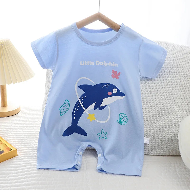 Infant Toddler Crawling Clothes Cotton Summer Boys Girls Thin Baby Short Sleeved Romper Suit Children's Onesie