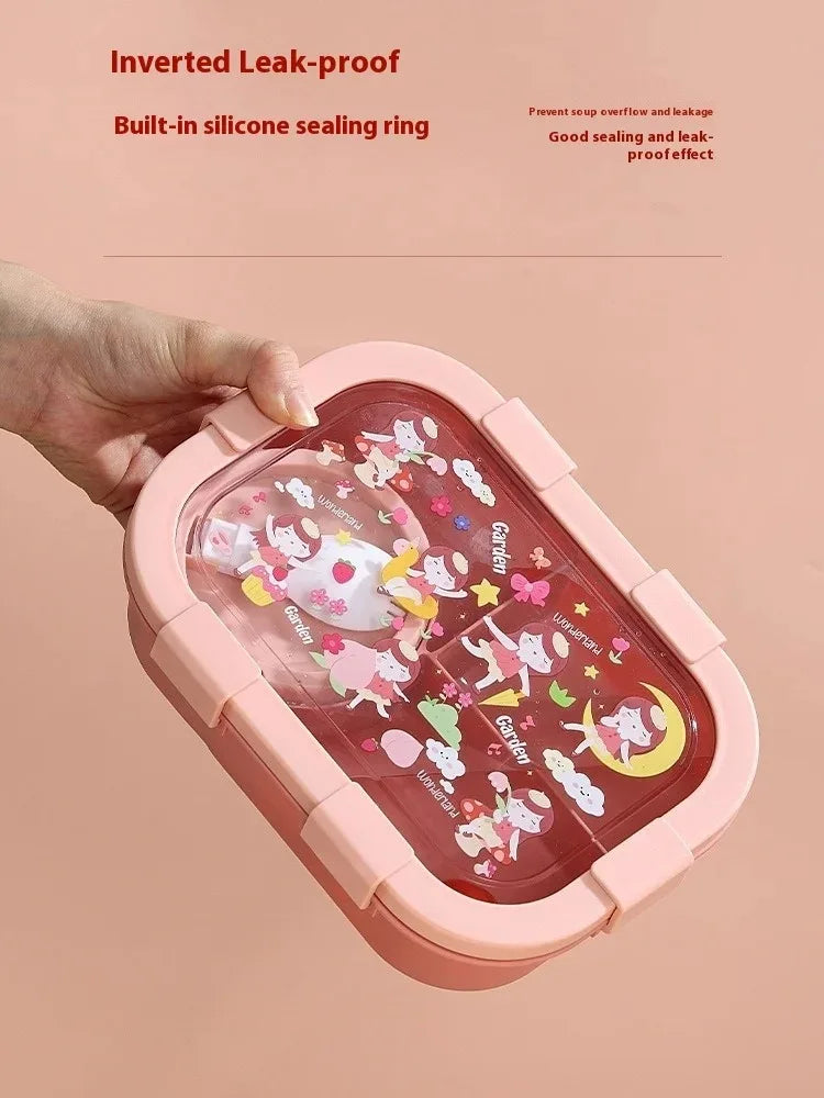 1000/1350ml Cartoon Lunch Box with Soup Bowl Bento Box Buckle Design Sealed and Leak-proof Portable Food Storage Container